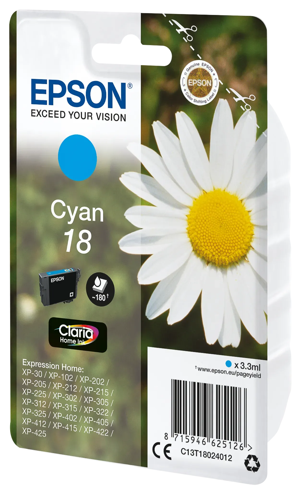 EPSON 18 / T1802 Cyan Druckerpatrone – Claria Home Ink für gestochen scharfe Texte & brillante Farbausdrucke-0