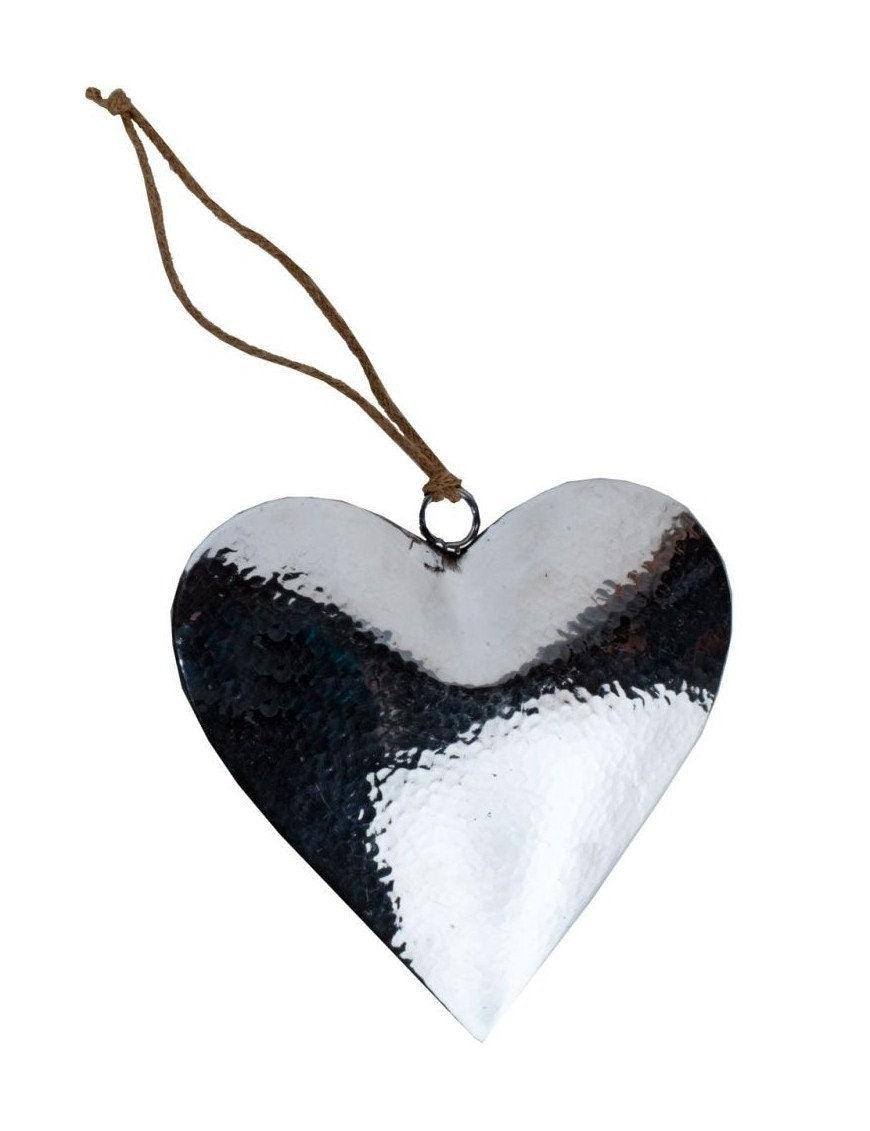 Thankgoods Elegant hammered decorative heart made of aluminium with jute ribbon-0